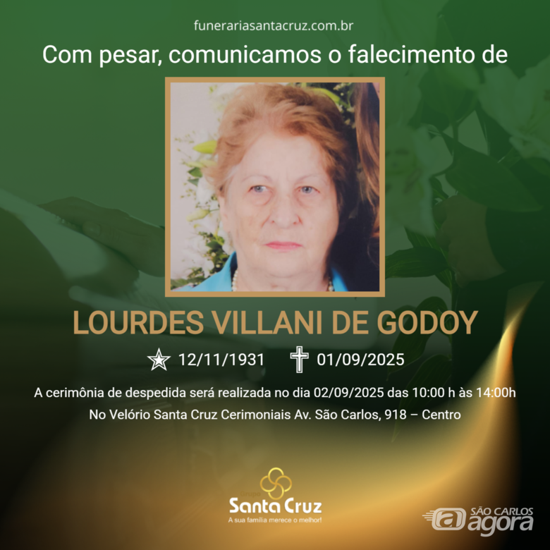 Grupo Santa Cruz informa nota de falecimento e convites de missa -