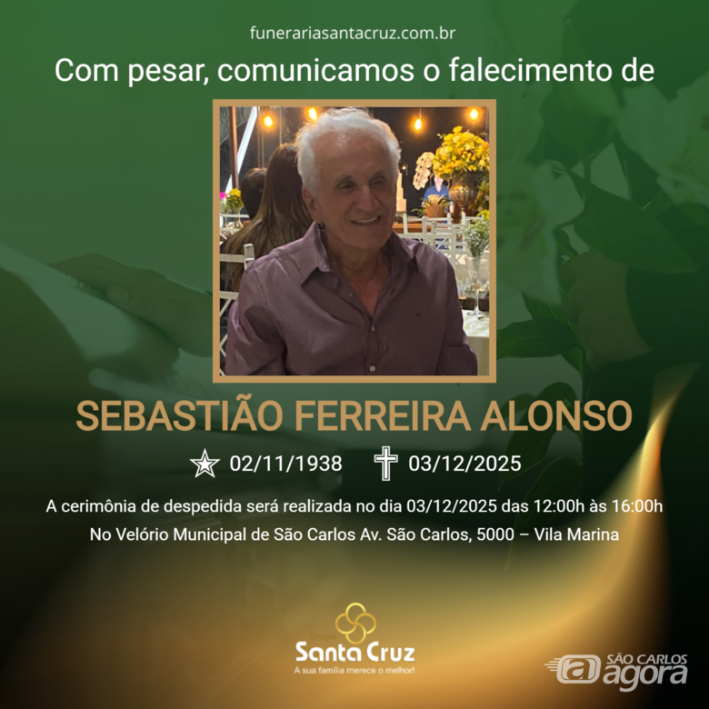 Grupo Santa Cruz informa o falecimento de Sebastião Ferreira Alonso -