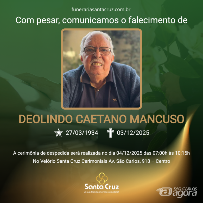 Grupo Santa Cruz informa nota de falecimento e convite de missa - 