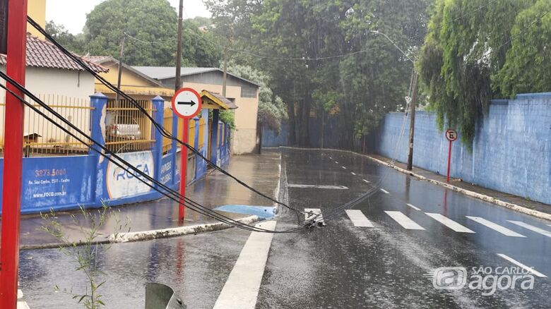 Cabo de telefonia se rompe e interdita trecho da Rua Miguel Petroni - Crédito: Foto: Maycon Maximino/São Carlos
