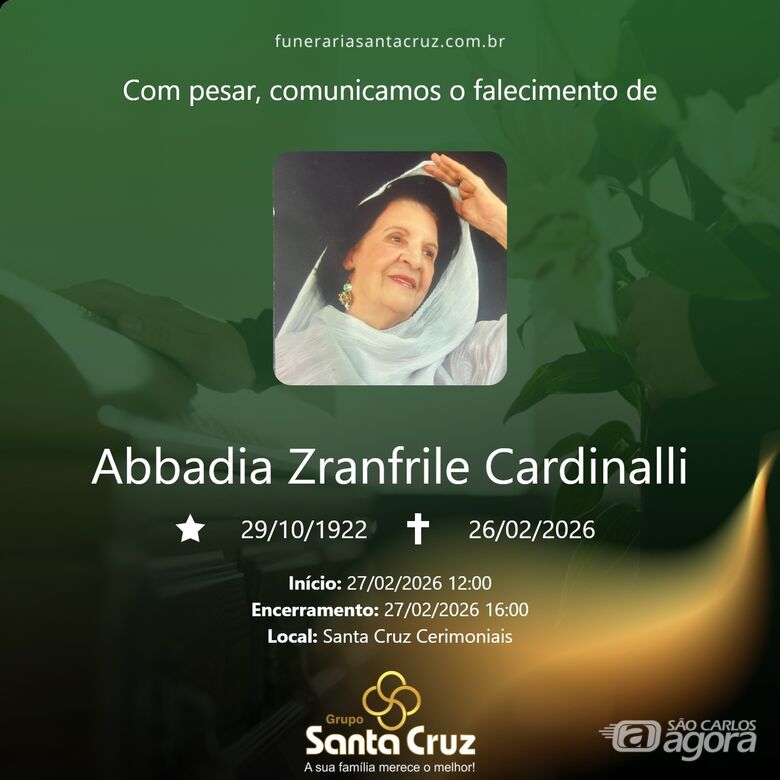 Grupo Santa Cruz informa notas de falecimento e convite de missa -