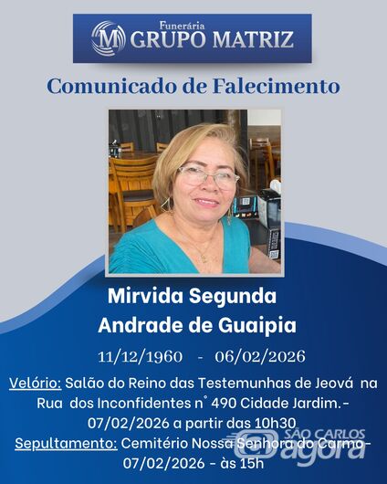 Grupo Matriz informa o falecimento da Sra. Mirvida Segunda  Andrade de Guaipia - 