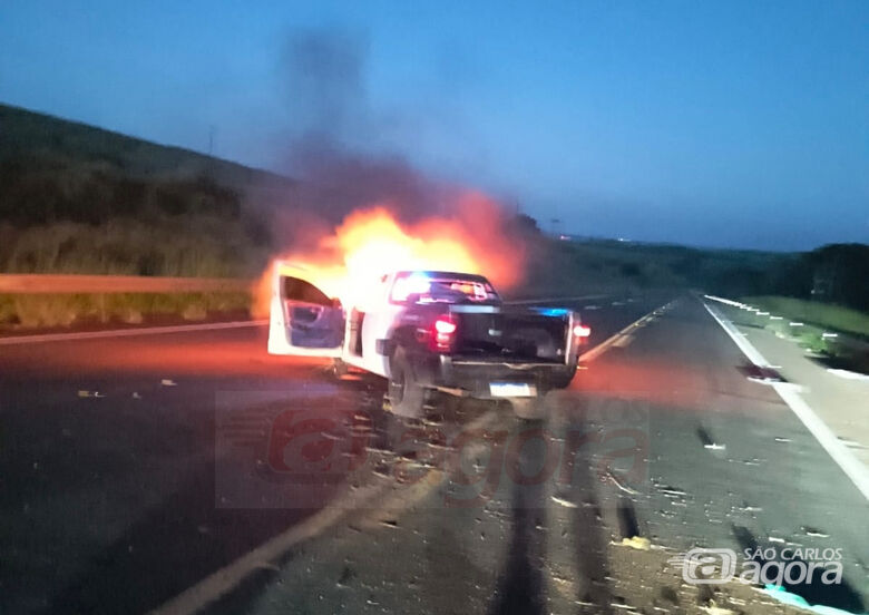 Motorista escapa de tragédia após atropelar capivara e veículo pegar fogo na SP-215
 - Crédito: SCA