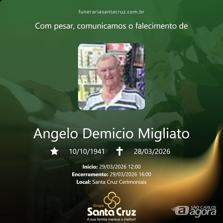 Grupo Santa Cruz informa nota de falecimento e convites de missa -