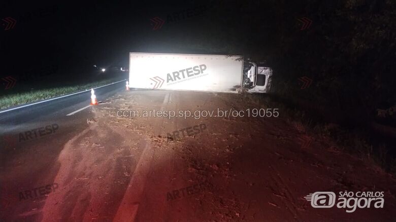 Caminhoneiro com sinais de embriaguez fica ferido após tombamento na Washington Luís - Crédito: Fonte: Portal CCM  ARTESP (ccm.artesp.sp.gov.br)