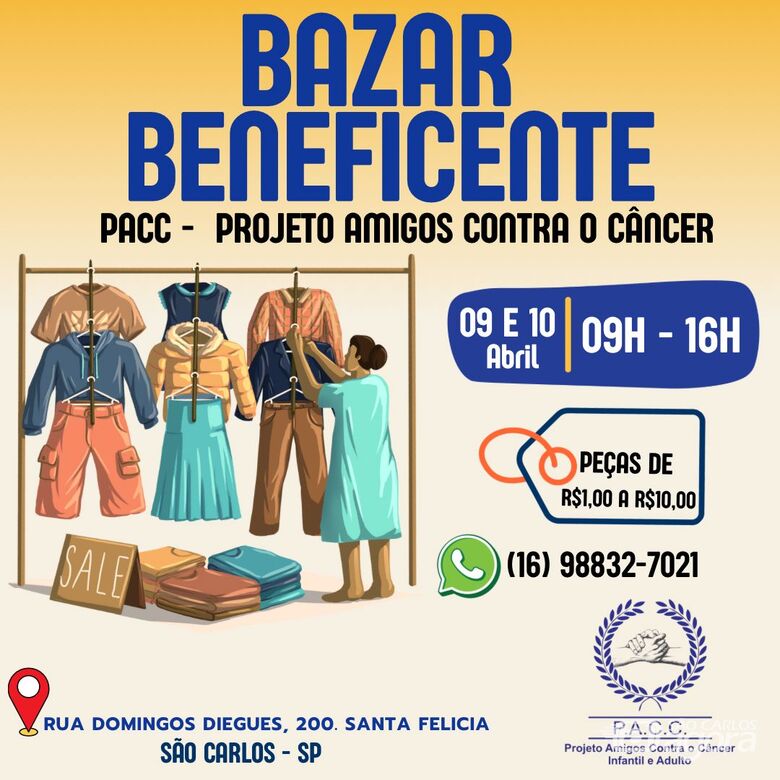 Bazar beneficente do PACC acontece dias 9 e 10 de abril no Santa Felícia -