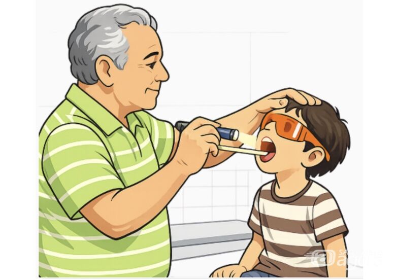 Ilustração do tratamento das infecções de garganta. Uma pastilha na boca por 5 minutos e as moléculas já está na infecção para ser iluminada e eliminada. A luz deixa de ser um elemento apenas para melhorar a visão, e passa  a ser o elemento terapêutico. - 