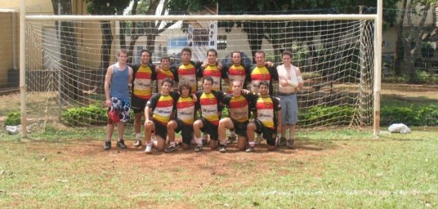 Da esquerda pra direita, em pé: Alexandre Bertuga (auxiliar técnico), Caio Melo, Vinícius Segnini, Elton Tanis, Mateus Temporim, Denis Candido, Erick Zanderin (treinador) e Thiago Tavoni. Agachado -