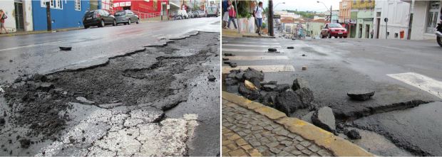 Asfalto na Avenida São Carlos soltou com a enxurrada e "pedras" ficaram espalhadas na via (Fotos: Tiago da Mata / SCA) -