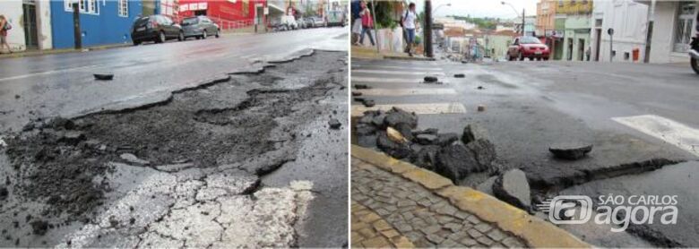 Asfalto na Avenida São Carlos soltou com a enxurrada e "pedras" ficaram espalhadas na via (Fotos: Tiago da Mata / SCA) - 
