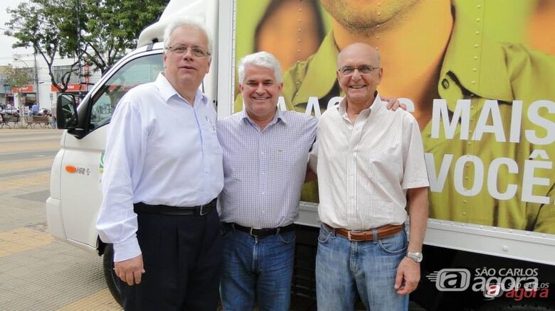 O presidente da Acisc, Alfredo Maffei Neto, Marquinho Amaral e o gerente José Horácio Petrilli - 