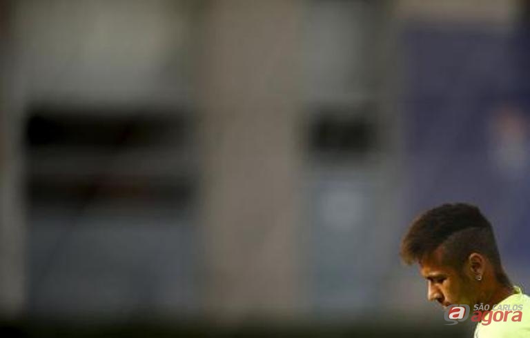 Atacante Neymar, da seleção brasileira, durante treino da equipe em Santiago. Foto: Reuters/Ricardo Moraes -
