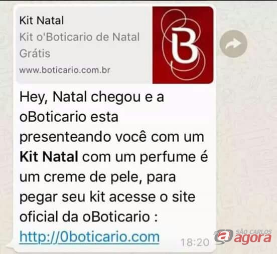 Golpe via Whatsapp promete maquiagem e kits de natal Boticário -
