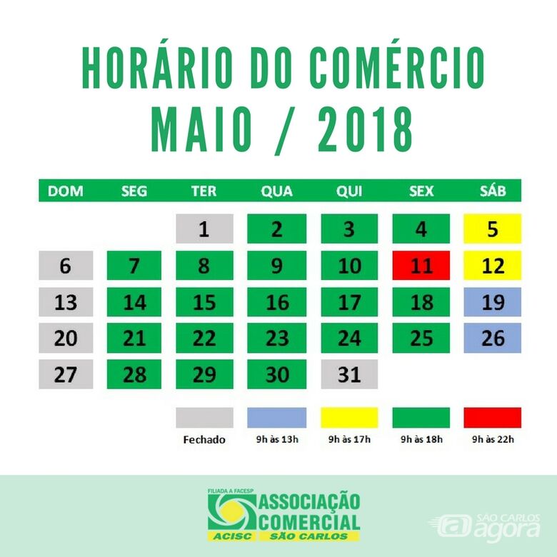 Comércio de São Carlos terá horário especial no mês de maio - Crédito: Divulgação