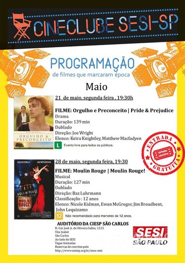 Cine Clube Sesi exibe filmes às segundas-feiras -