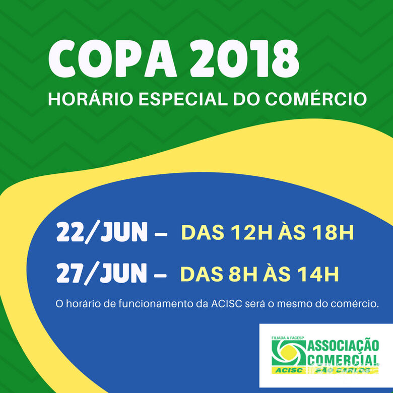 Acisc informa horário do comércio durante os próximos jogos do Brasil na Copa -