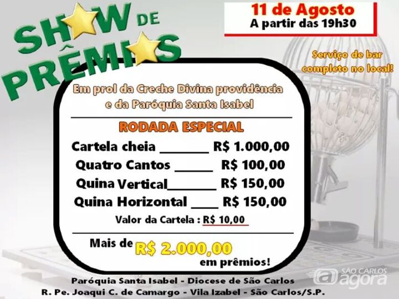 Show de prêmios irá arrecadar recursos para a Divina Providência -