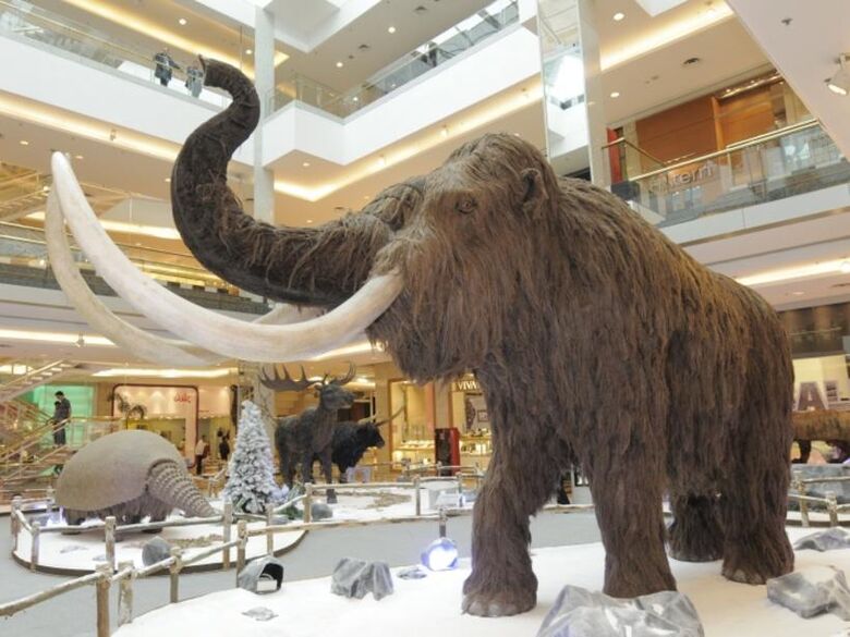 Os Gigantes da Era do Gelo estão em exposição em shopping de Araraquara - Crédito: Divulgação