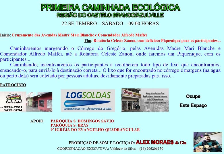 Caminhada ecológica irá recolher lixo do córrego Gregório -