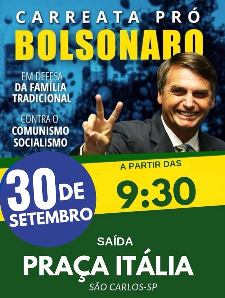São-carlenses realizam carreata em prol de Jair Bolsonaro -