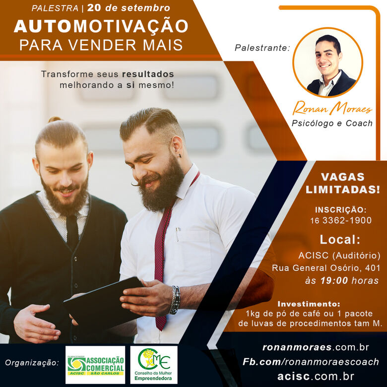 Palestra na Acisc sobre “Automotivação para vender mais” -