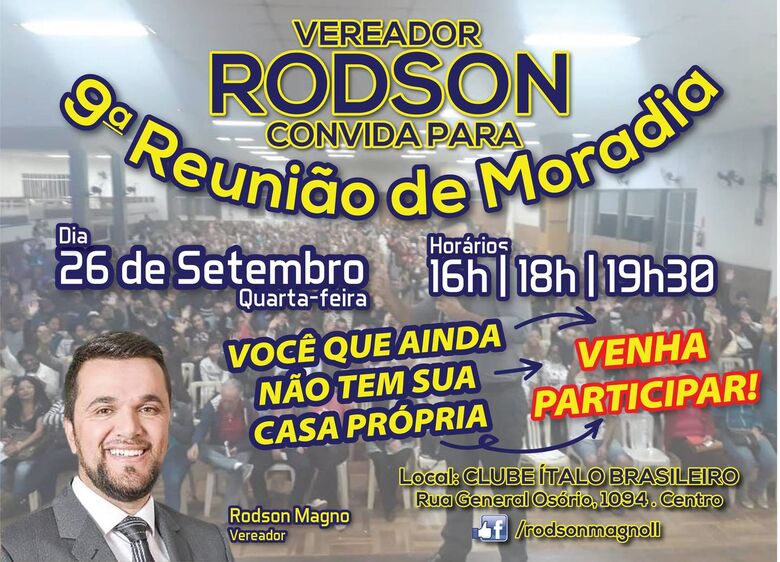 Vereador Rodson convida para 9ª reunião do Projeto Habitacional de Interesse Social -