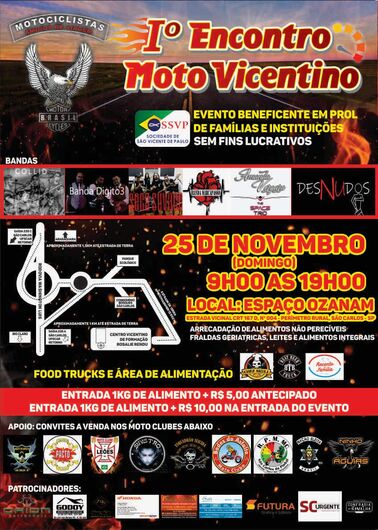 1º Encontro Moto Vicentino quer reunir população em prol de um ato solidário -
