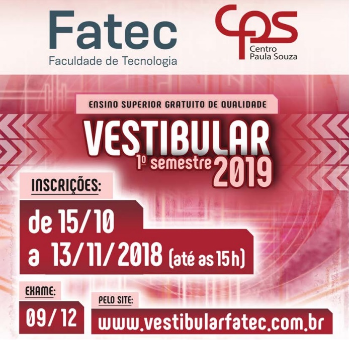 Fatec São Carlos abre inscrições para o vestibular do primeiro semestre/2019 -