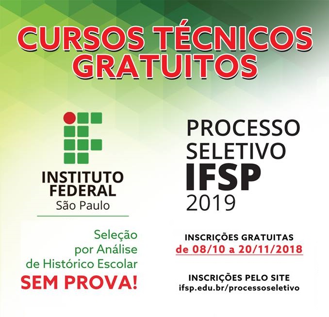 Acisc convida empregados do comércio para se inscrever no Processo Seletivo 2019 do IFSP São Carlos -