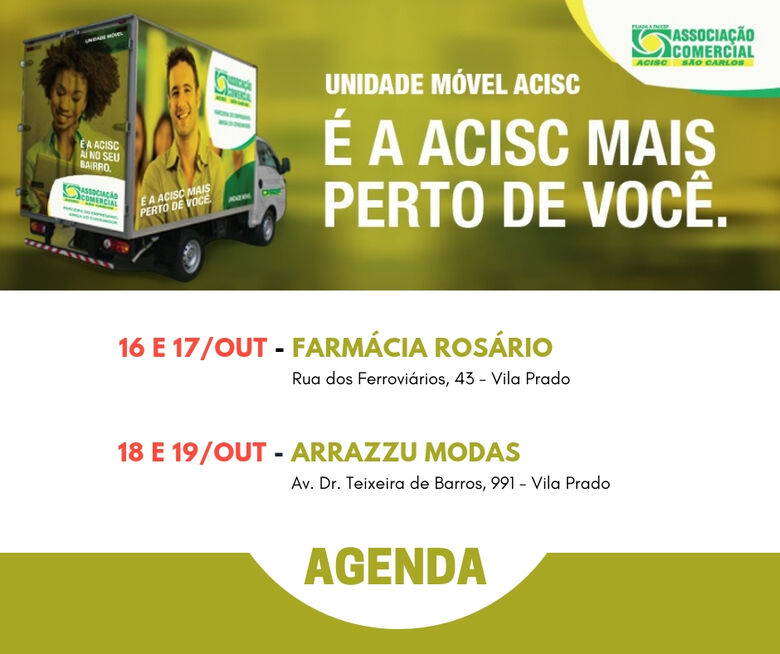 Agenda da Unidade Móvel da Acisc - 16 a 19 de outubro -