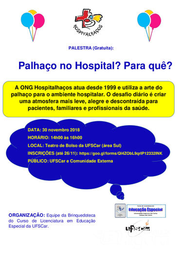 ONG Hospitalhaços realiza palestra gratuita na UFSCar nesta sexta-feira, 30 - Crédito: Divulgação