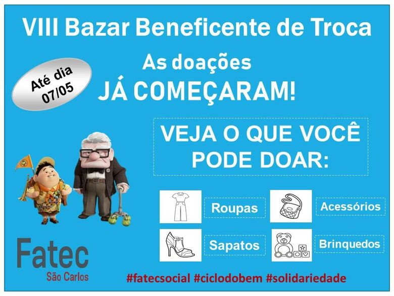 Fatec São Carlos realiza a oitava edição do Bazar Beneficente de Troca - Crédito: Divulgação