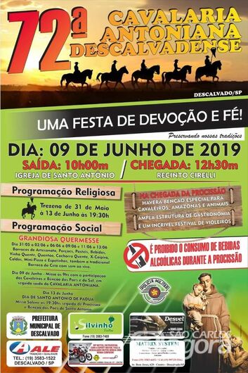 Tradicional Cavalgada Antoniana de Descalvado ocorre domingo -
