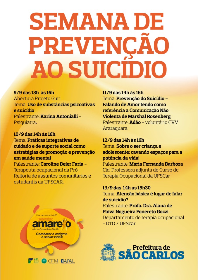 Semana de prevenção ao suicídio acontece de 9 a 13 de setembro -