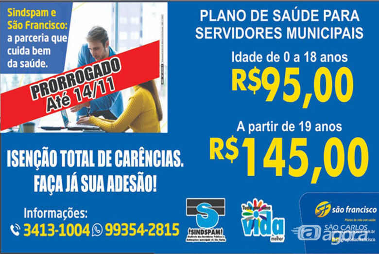 Prorrogado até o dia 14: Sindspam e São Francisco oferecem planos de saúde a partir de R$ 95 com isenção de carências - Crédito: Divulgação