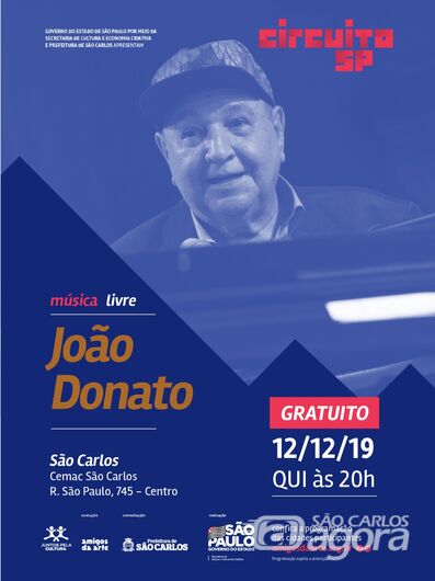 Cantor João Donato se apresenta nesta quinta no CEMAC São Carlos - 