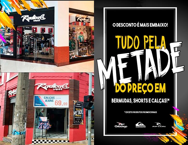Loja Radical Vest anuncia mega liquidação; tudo pela metade do preço - Crédito: Radical Vest