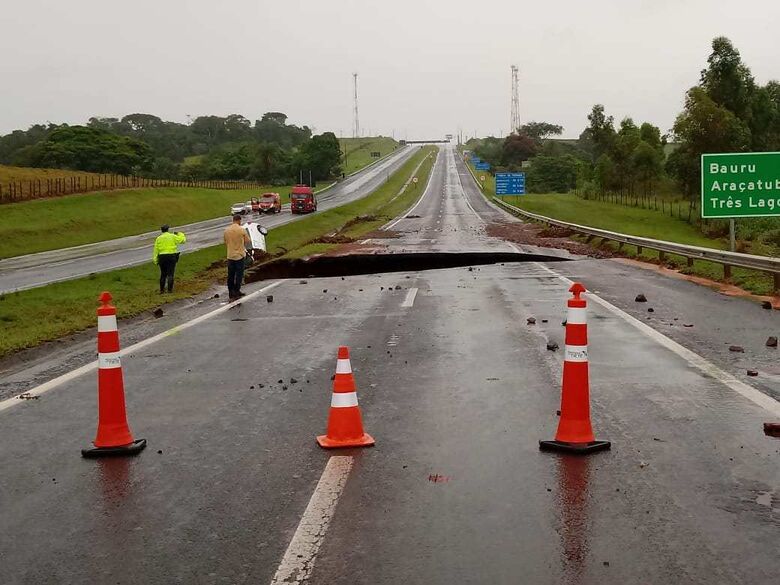 Cratera se abriu na SP-300 - Crédito: Divulgação