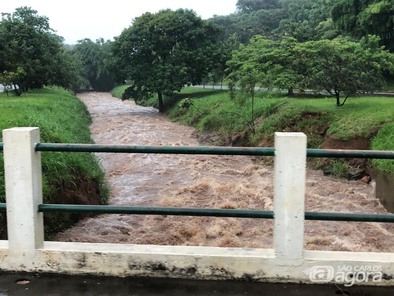 Avenida é interditada e córregos estão no limite - Crédito: Márcio David/São Carlos Agora