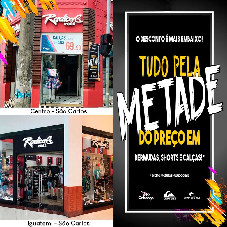 Loja Radical Vest anuncia tudo pela metade do preço - Crédito: Radical Vest