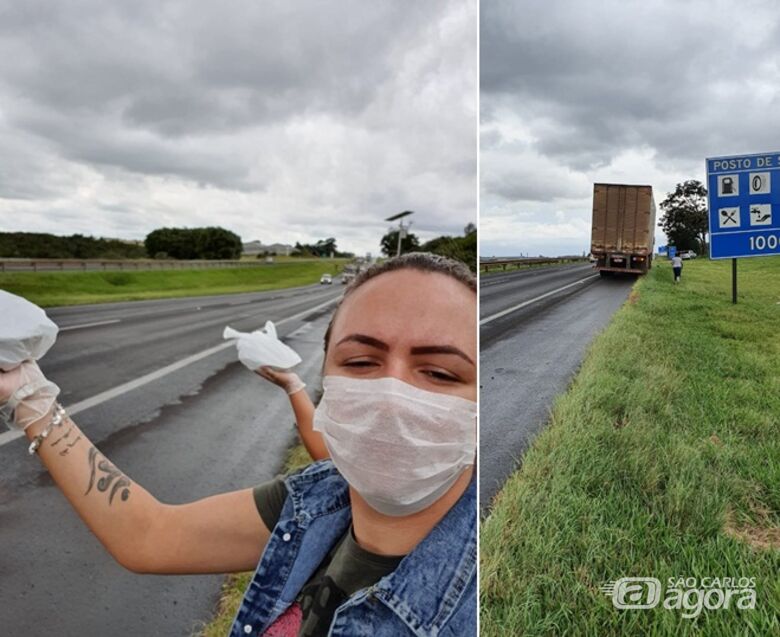 Caminhoneiros com as refeições agradecem: alimento garantido e pé na estrada - Crédito: Divulgação