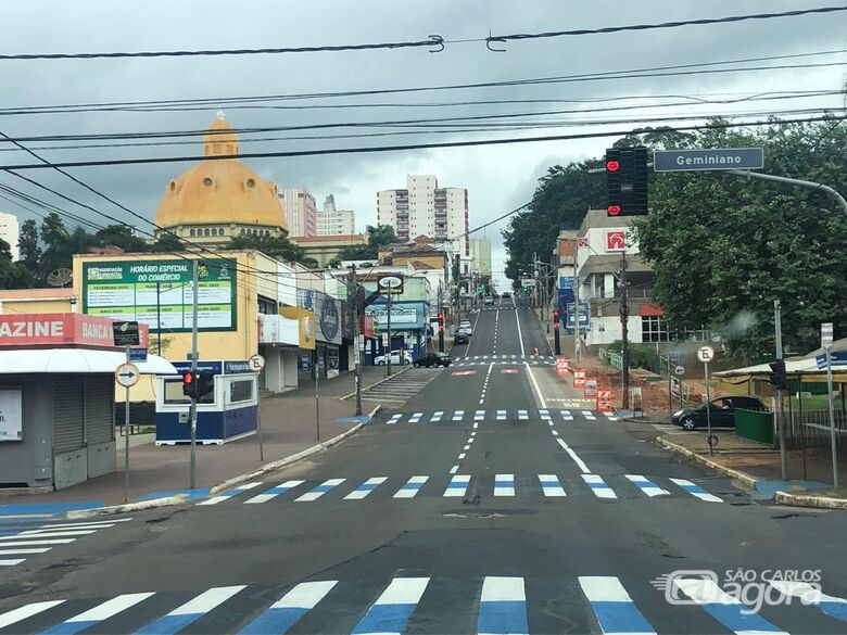 Região central de São Carlos vazia durante a quarentena - Crédito: Marcio David