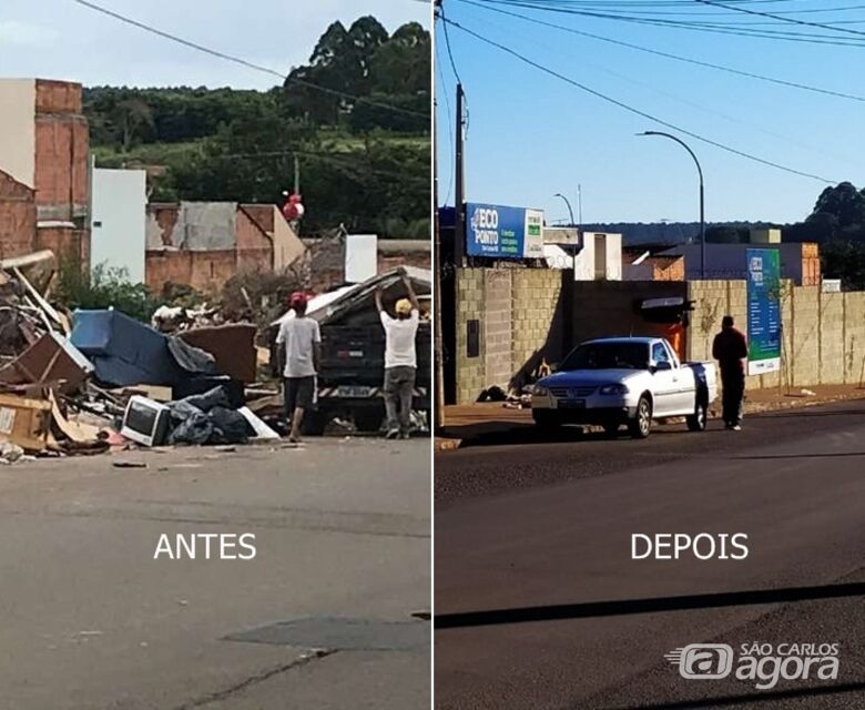 Fotos mostram situação antes e depois no ecoponto do São Carlos 8 - Crédito: São Carlos Agora