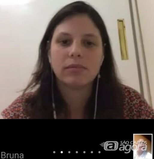 Bruna durante a reunião online: motivação e trabalho emocional com atletas do time ACD de São Carlos - Crédito: Divulgação
