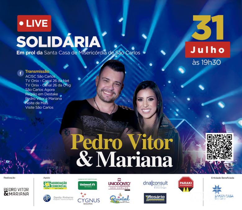 Nesta sexta tem Live Solidária em prol da Santa Casa de São Carlos -