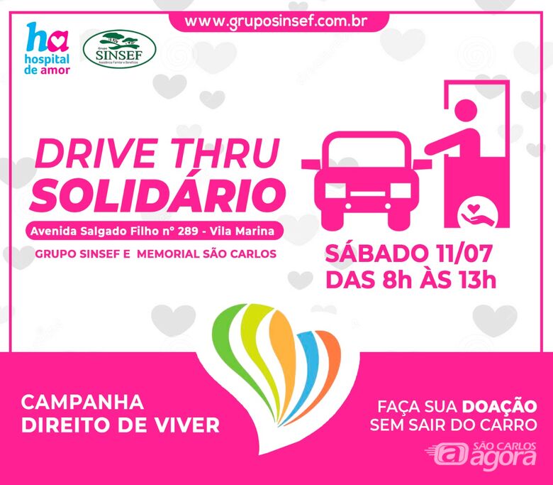 Grupo Sinsef faz drive-thru solidário em São Carlos e irá arrecadar alimentos para o Hospital de Amor - Crédito: Divulgação