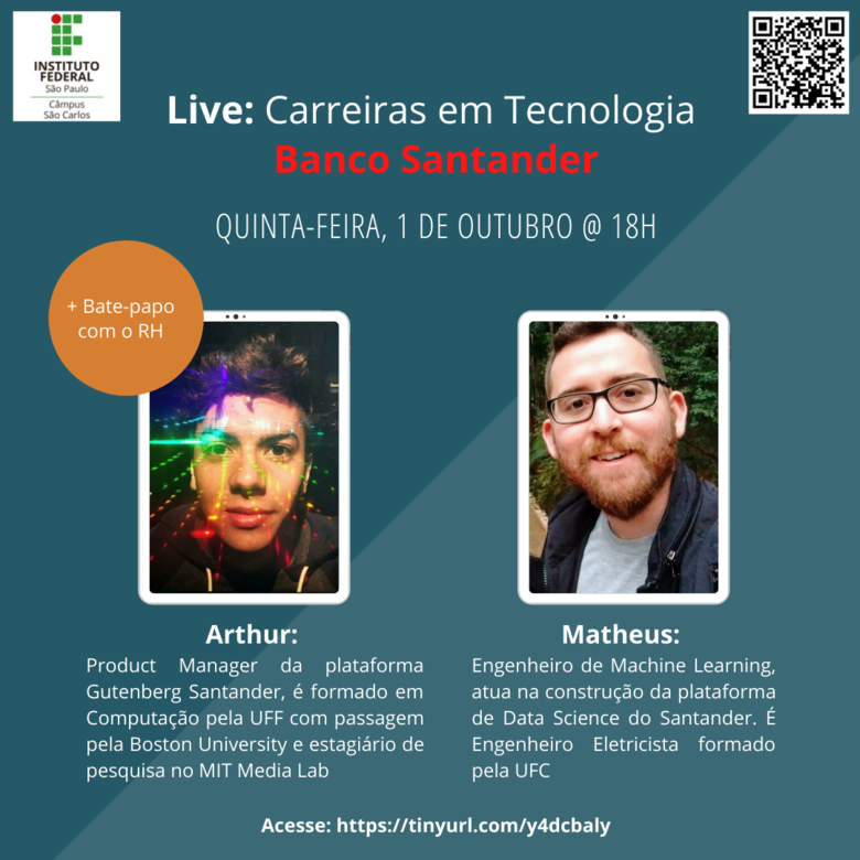 IFSP São Carlos realizará live sobre "Carreiras em Tecnologia" em parceria com o Santander - 