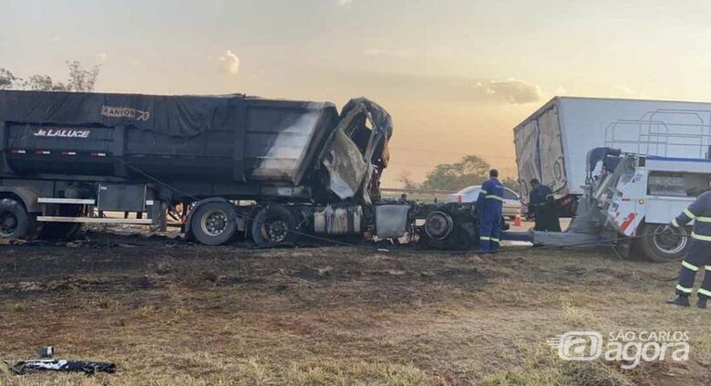 Caminhões colidem na rodovia Washington Luís e motorista sofre ferimentos graves - Crédito: Grupo Rio Claro