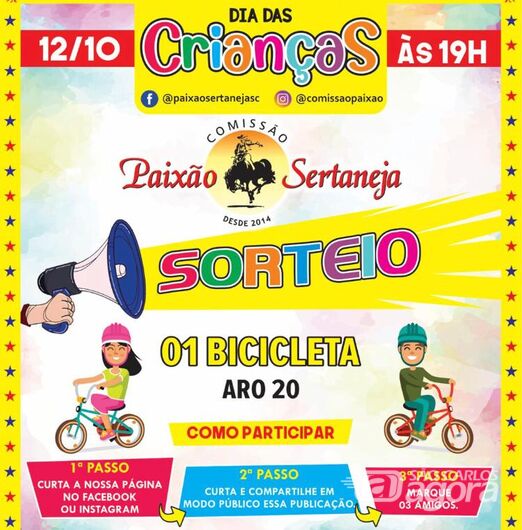 Paixão Sertaneja sorteará bicicleta no Dia das Crianças - Crédito: Divulgação