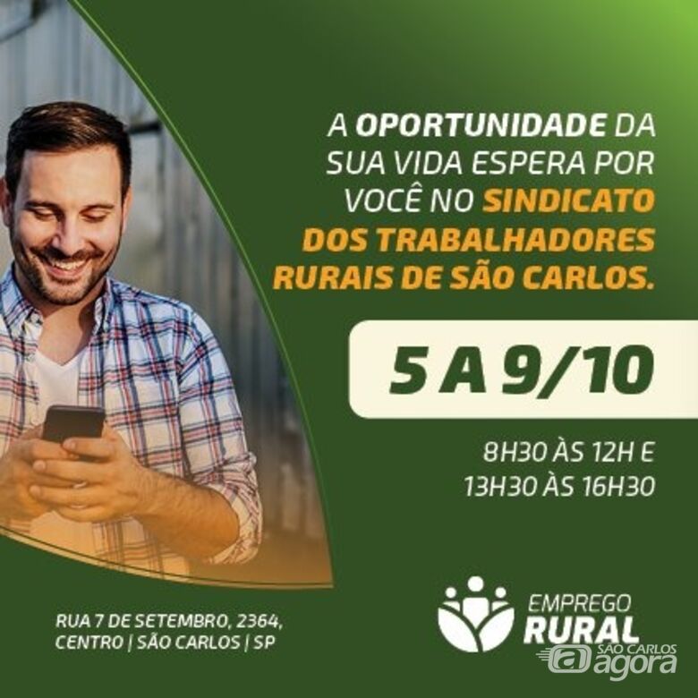 Emprego Rural está em São Carlos e oferece benefícios e descontos exclusivos para candidatos - 
